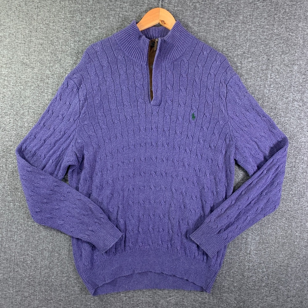 Polo Ralph Lauren Knit Sweater Men 2XL Silk Purple Pullover Tussah 1/4 Zip